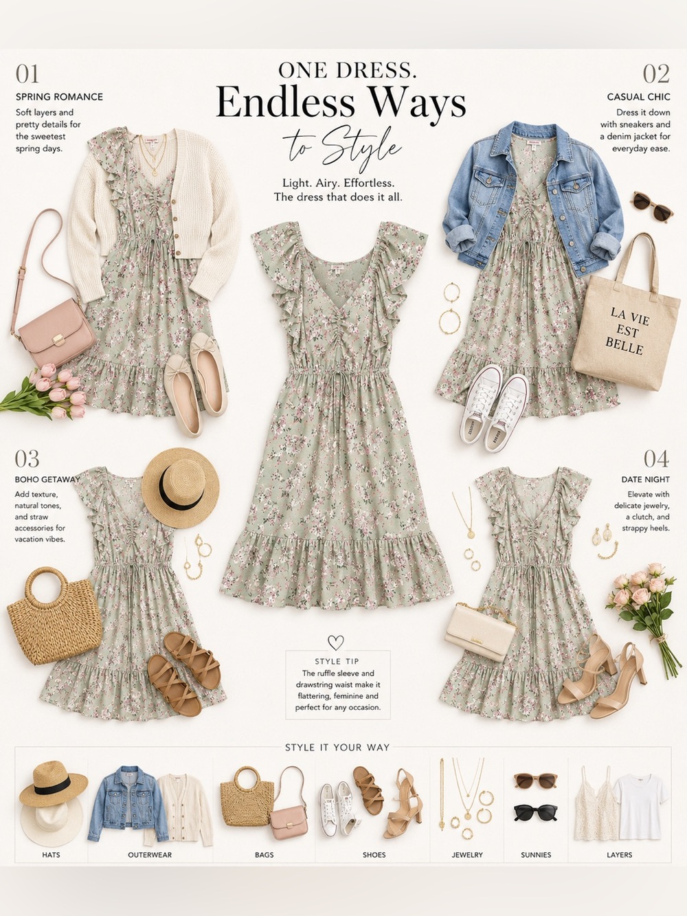 Monteau Floral Ruffle Midi Dress | Sage Green | Size XS - Picture 2 of 5